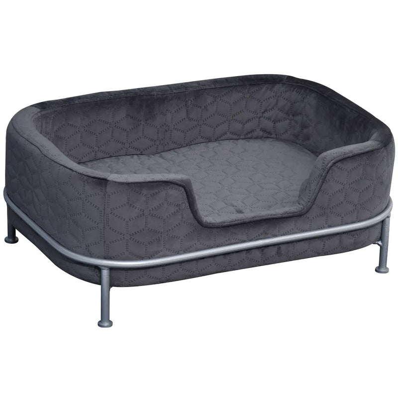 PawHut Hundesofa Mit Rückenlehne Haustiersofa Mit Metallbeinen Hundebett Weichem Bezug Katzensofa Metall Grau+Silber 63,5 X 43 X 24,5 Cm