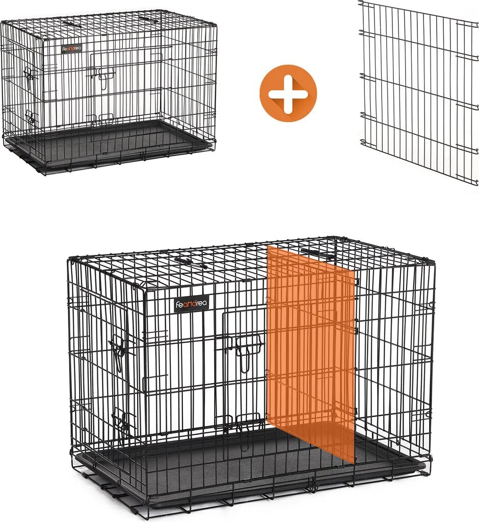  FEANDREA Hundebox Mit 2 Türen 122 X 74,5 X 80,5 Cm Hundekäfig Zusammenklappbar Schwarz PPD48BK