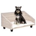  PawHut Haustiersofa Hundebett Rattan Mit Kissen Vier Füßen Haustierbett Katzenbett Hundekorb Hundesofa Für Kleine Hunde Hellgrau+Weiß 70,5 X 40 X 37,5 Cm