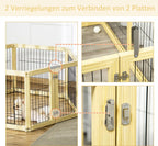  Pawhut Freigehege 6 Stücke Schutzgitter DIY-Laufstall Welpenauslauf Freilaufgehege Mit Tür Für Kleine Hunde Klappbar Naturholz 420 X 62 Cm