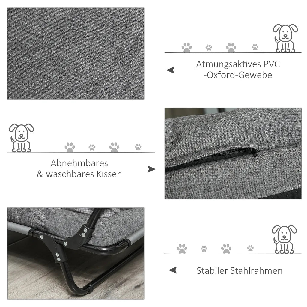  PawHut Hundesofa 2 In 1 Haustiersofa Und Hundeliege Katzensofa Erhöhtes Hundebett Schlafplatz Für Katzen Hunde Abnehmbar Oxfordstoff Grau 80 X 59 X 36 Cm