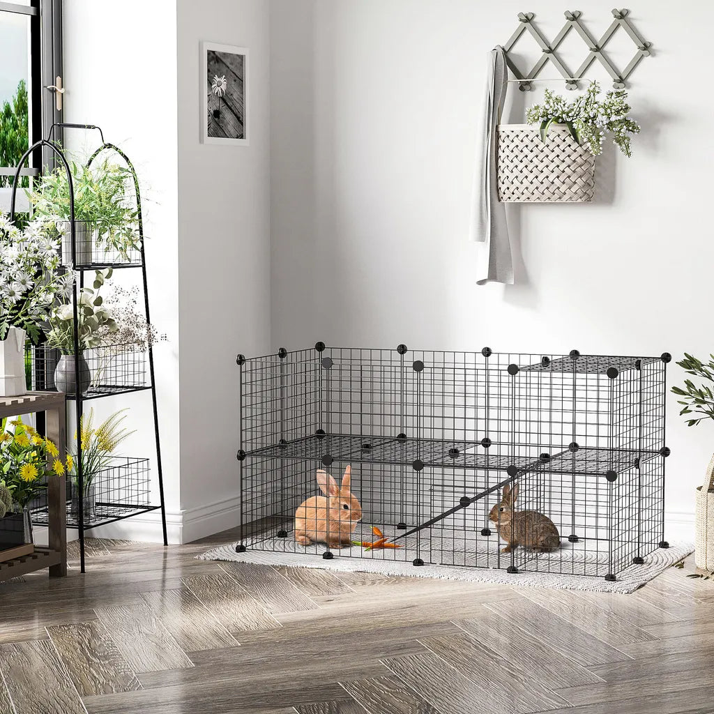  PawHut Freigehege Laufgitter DIY Welpenlaufstall Gittergehege Für Kleintier Aus Metallgitter Absperrgitter Kleine Haustiere Laufstall Für Innen 36 Platten Schwarz 146 X 73 X 73 Cm
