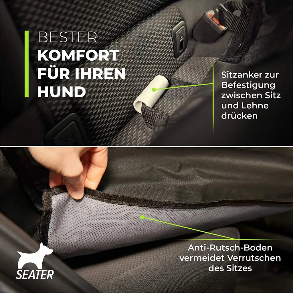  GÜTEWERK SEATER Hundesitz Für Auto Rücksitz Für Kleine Bis Mittlere Hunde Max 45 Cm Schulterhöhe - Stabiles & Wasserfestes Material Schwarz - Hunde-Autositz Für Rückbank Faltbar - Schutz Für Autositze