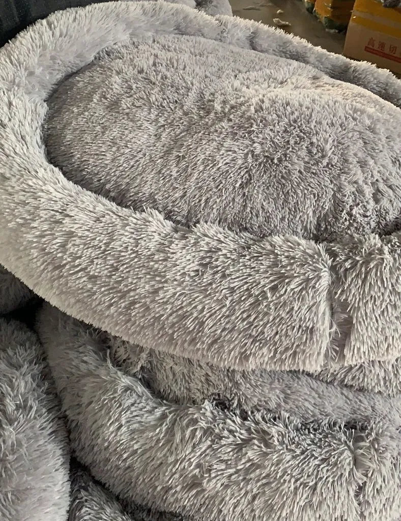  Hundebett Katzenbett Flauschige Hundekissen Haustier Tierbett Hundekorb Kissen Weiches Plüsch Rundes Haustierbett Grau 60 Cm