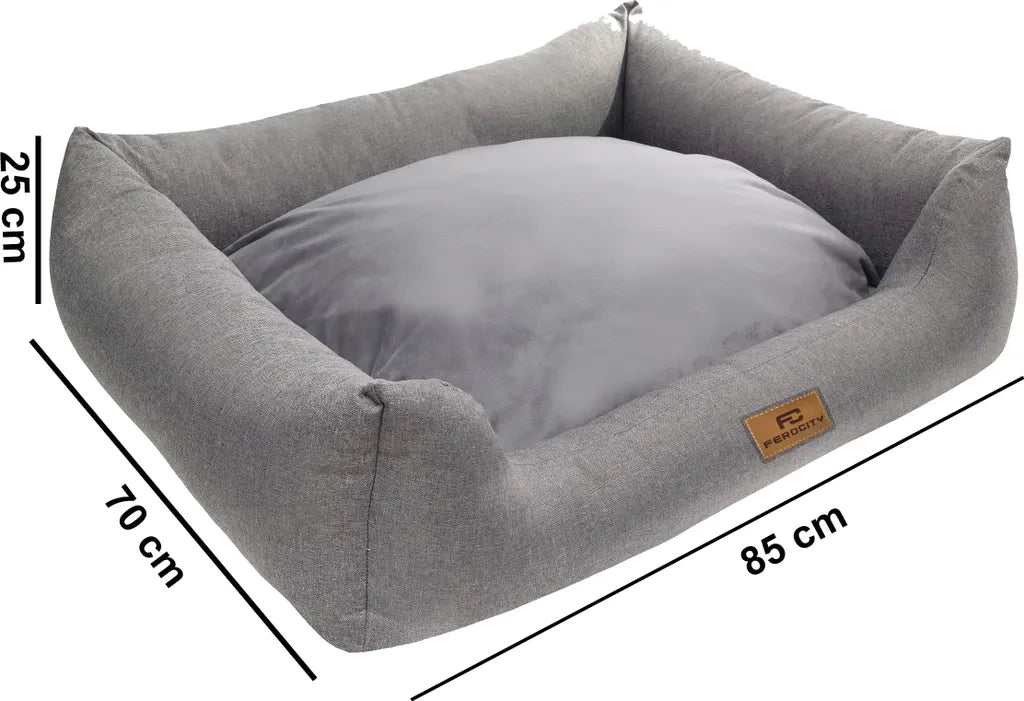  Hundebett Waschbares Hundesofa Mit Rand Und Wendekissen, Hundekissen Aus Cordura Und Samt, Grau Und Flachs 85x70 [123]