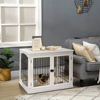  PawHut Hundehütte Hundehaus Transportbox Mit Tischoberfläche Kleintierkäfig Für Innen Hundebox Tierkäfig Haustier MDF Metall Weiß 81 X 58,5 X 66 Cm