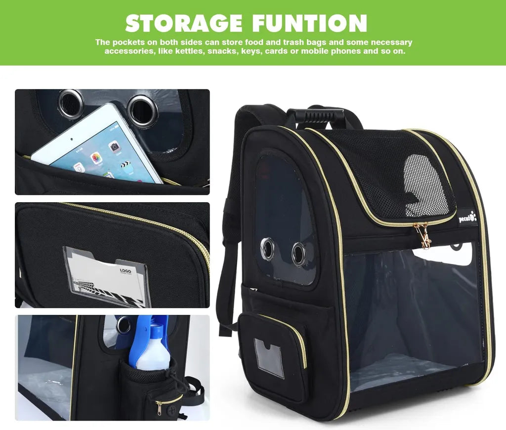  Pecute Hundetransportboxen Haustier Rucksack Hunderucksack Bis 5kg,mit Transparentes Fenster Schwarz,Erweiterbar Faltbar, Für Hunde Katzen Haustiere(34 * 27 * 42cm)
