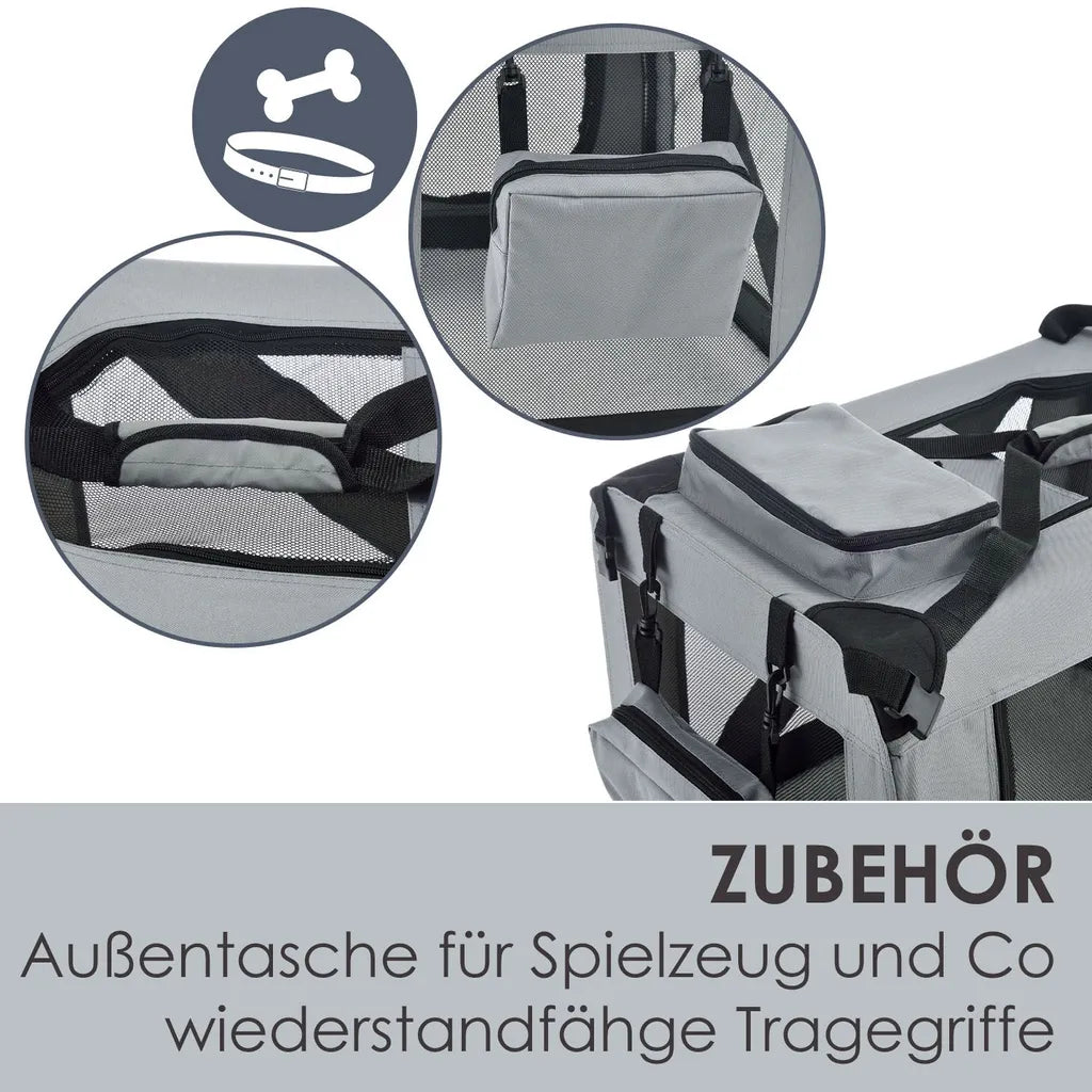  Juskys Hundetransportbox Lassie XL (grau) Faltbar - 58 X 82 X 58 Cm - Hundebox Mit Decke, Tasche & Griffen – Stoff Autotransportbox Für Hunde
