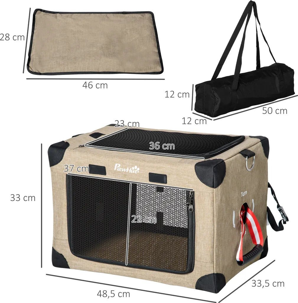  PawHut Hundebox Hundetransportbox Reisebox Faltbar Hundetasche Transporttasche Mit Tragegriff Tragetasche Für Tiere Atmungsaktiv Oxfordstoff Khaki 48,5 X 33,5 X 33 Cm